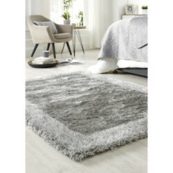 Johnson Shimmer Grey Shaggy Rug with Border Detail - Choice of Sizes