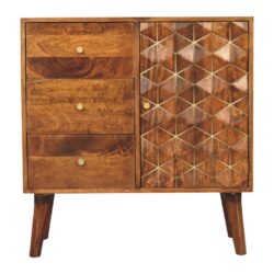 Shobhan Modern Chestnut Wooden Sideboard Cabinet with Brass Inlay