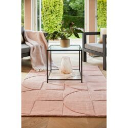 Skylar Modern Pink Rug with Circle Pattern in Pure Wool - Choice of Sizes
