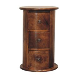 Small Drum Style Round Wooden Chest of Drawers with a Chestnut Finish