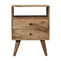Squared Wooden Bedside Table with Drawers & Oak Finish