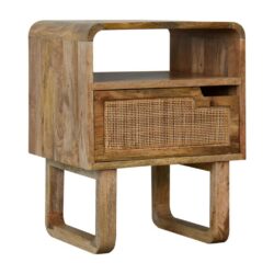 Tisha Modern Wood and Wicker Lamp Table Bedside Table with Drawer