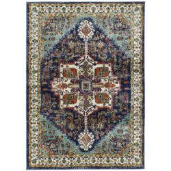 OHI Grogarry Traditional Patterned Dark Blue Turkish Rug - Choice of Sizes
