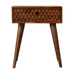 Trisha Chestnut Wooden Bedside Table with Dimpled Carved Design