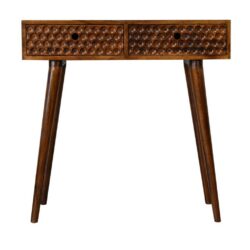 Trisha Chestnut Wooden Console Table with Dimpled Carved Design