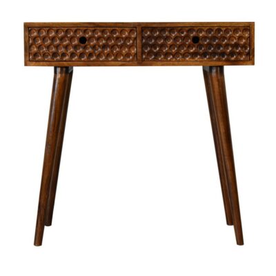 Trisha Chestnut Wooden Console Table with Dimpled Carved Design