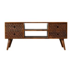 Trisha Chestnut Wooden TV Cabinet with Dimpled Carved Design