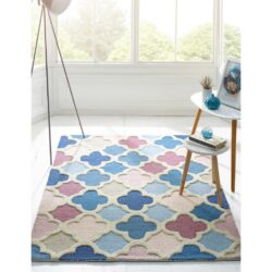 OHI Tudor Pattern Blue and Pink Rug - Choice of Sizes