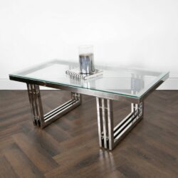Vandana Modern Glass Coffee Table with Chunky Base - Gold or Silver