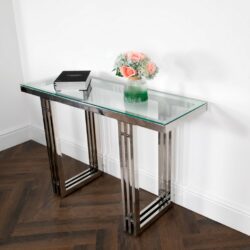 Vandana Modern Glass Console Table with Chunky Base - Gold or Silver
