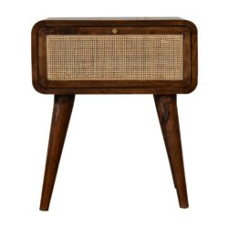 Velan Chestnut Wooden Bedside Table Lamp Table with Rattan Detail