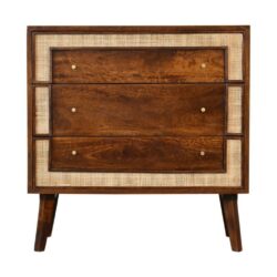 Velan Chestnut Wooden Chest of Drawers with Rattan Detail