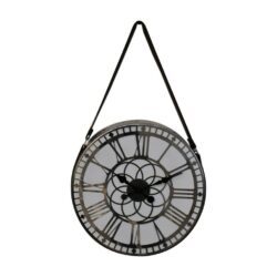 Vintage Round Hanging Clock with Leather Strap