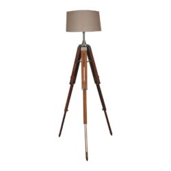 Vintage Tripod Wooden Floor Lamp with Natural Jute Shade