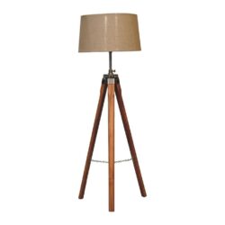Vintage Tripod Wooden Floor Lamp with Natural Shade