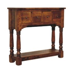 Vintage Wooden Chestnut Console Table with Drawers