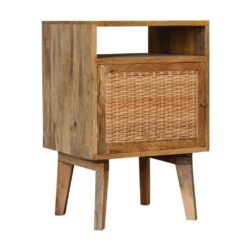 Wood and Wicker Lamp Table Bedside Cabinet