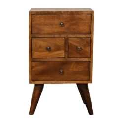 Wooden Chestnut Bedside Table with 4 Drawers