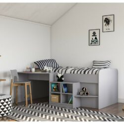 Coliston Mid Sleeper Grey Kids Bed with Desk and Shelving