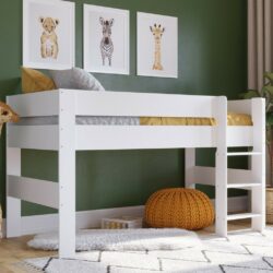 Cruz Modern Kids White Mid Sleeper Bed with Ladder