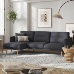 Langford 3 Seater Modern Dark Grey Sofa with Chaise Longue
