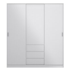 Naomi Large Modern Wardrobe with Sliding Doors and Drawers - White or Oak
