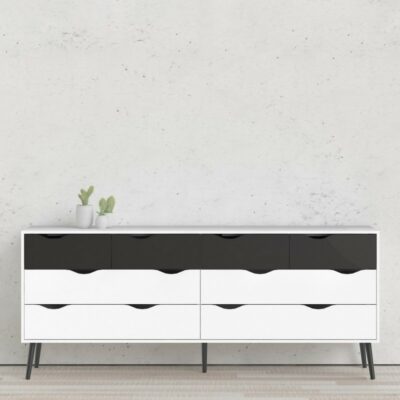 Oneida Large Wide Retro White Chest of Drawers | Oak or Black Accent Options
