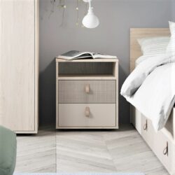 Cora Light Wood & Pale Grey Bedside Table with Drawers