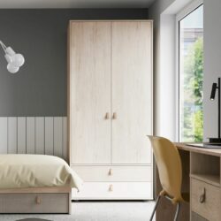 Cora Modern Double Light Wooden Wardrobe with Drawers
