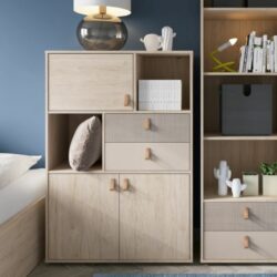 Cora Modern Light Wooden Cabinet with Drawers & Grey Accent Detail