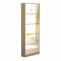 Somerset Extra Large Mirrored Shoe Cabinet with Oak Wood Effect
