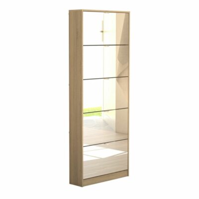 Somerset Extra Large Mirrored Shoe Cabinet with Oak Wood Effect