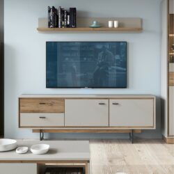 Aaron Large Modern Light Grey TV Cabinet with Oak Wood Effect