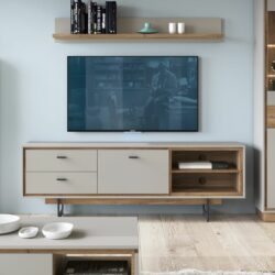 Aaron Modern Large Light Grey TV Cabinet with Oak Wood Effect