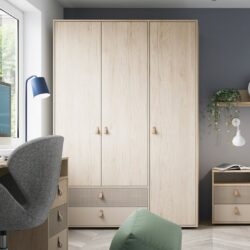 Cora Modern Large Light Wooden Wardrobe with Drawers