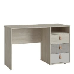 Cora Modern Light Wooden Desk with Drawers & Grey Accent Detail