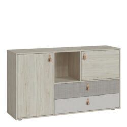 Cora Modern Light Wooden Sideboard with Drawers & Grey Accent Detail