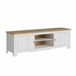 Country Shaker Large White TV Cabinet with Whitewashed Wood Effect