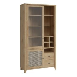 Fernando Large Pale Wood & Rattan Display Cabinet Dresser in Light Oak Effect