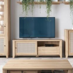 Fernando Light Wood & Rattan TV Cabinet with Light Oak Effect
