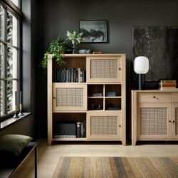 Fernando Light Wooden Cabinet with Rattan in Pale Oak Effect