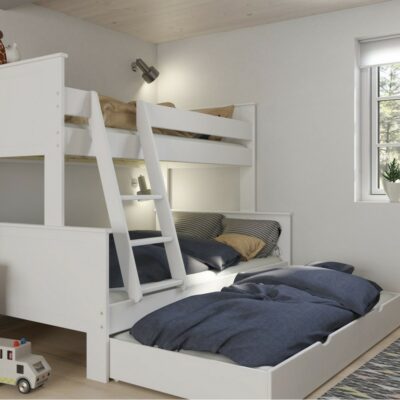 Isla Modern White Kids Triple Sleeper Bed Bunk Bed with Ladder