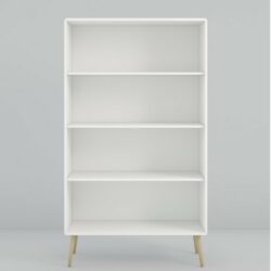 Liam Large Modern White Bookcase with Wooden Legs