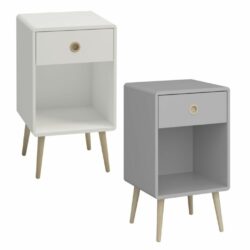 Liam Modern Bedside Table with Drawer - Light Grey or Off White