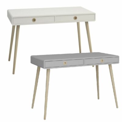 Liam Modern Desk or Dressing Table with Drawers - Light Grey or Off White
