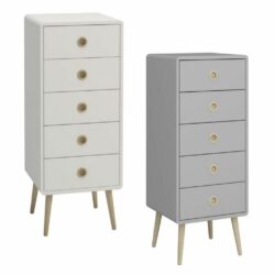 Liam Modern Tall Slim Chest of Drawers Tallboy - Light Grey or Off White