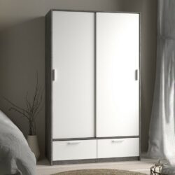 Lincoln Double White and Grey Wardrobe with Drawers & Sliding Doors