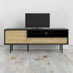 Manhattan Modern Extra Large Black TV Cabinet with Oak Wood Effect