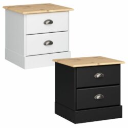 Noel Classic Bedside Table with Wooden Top & Drawers - Black or White