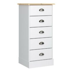 Noel Classic Tall Narrow White Chest of Drawers Tallboy with Wooden Top